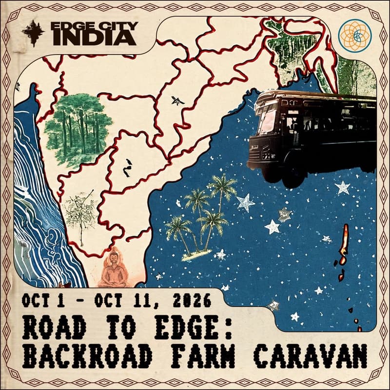 Illustrated Road to Edge caravan map of the west coast of India with a painted bus